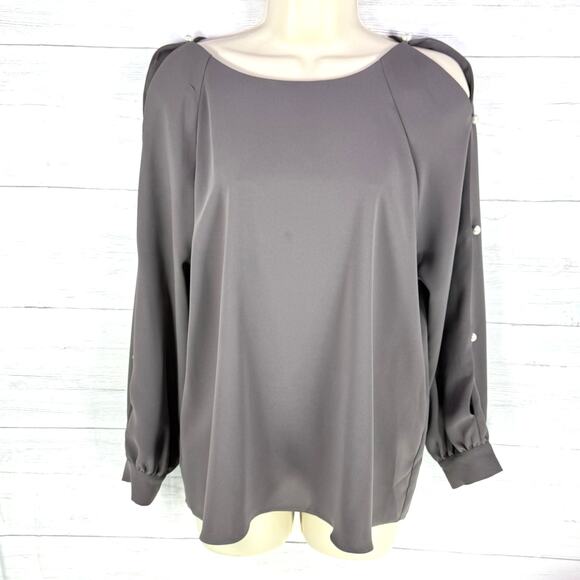Amanda Uprichard Large gray pearl cold shoulder women blouse quiet luxury staple - Picture 1 of 7